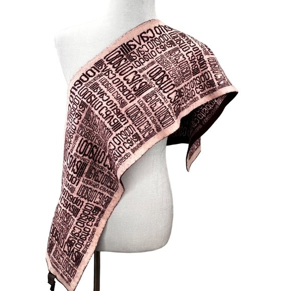 Roberto Cavalli Wool Blend Scarf Signature Logo Burgundy Beige Italy 45 inch - Picture 4 of 6